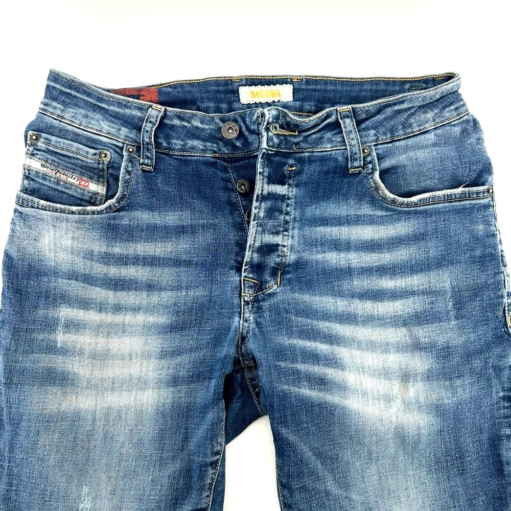 Diesel Industry Mens Blue Distressed Button Fly Denim Jeans Sz 33 Made in Italy